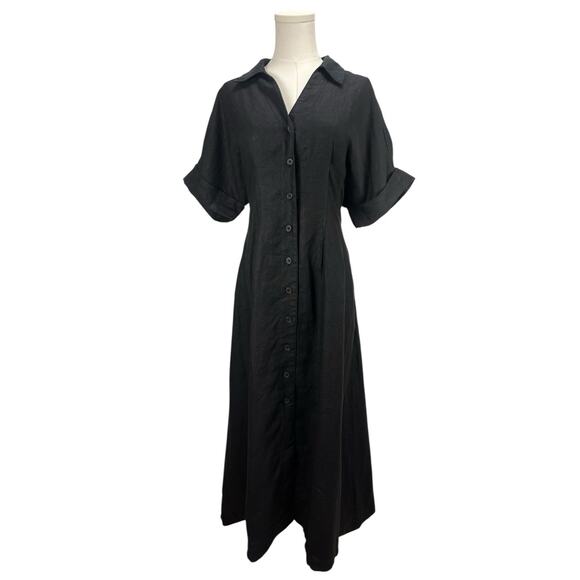 Madewell Dresses & Skirts - NWT Madewell Pleated Midi Shirtdress Size S in 100% Linen Jet Black